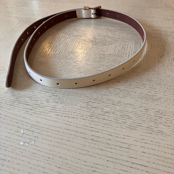 AllSaints Cream Leather Slim Belt with Gold Accent main image 4